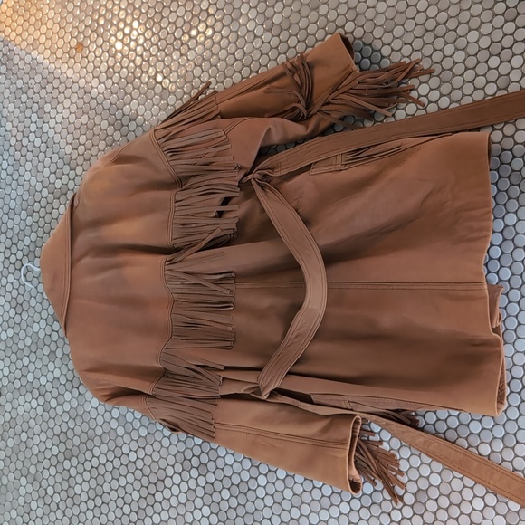 Soft Leather Vintage J.Percy For Marvin Richards Brown Fringe Belted Jacket S M - Picture 3 of 7